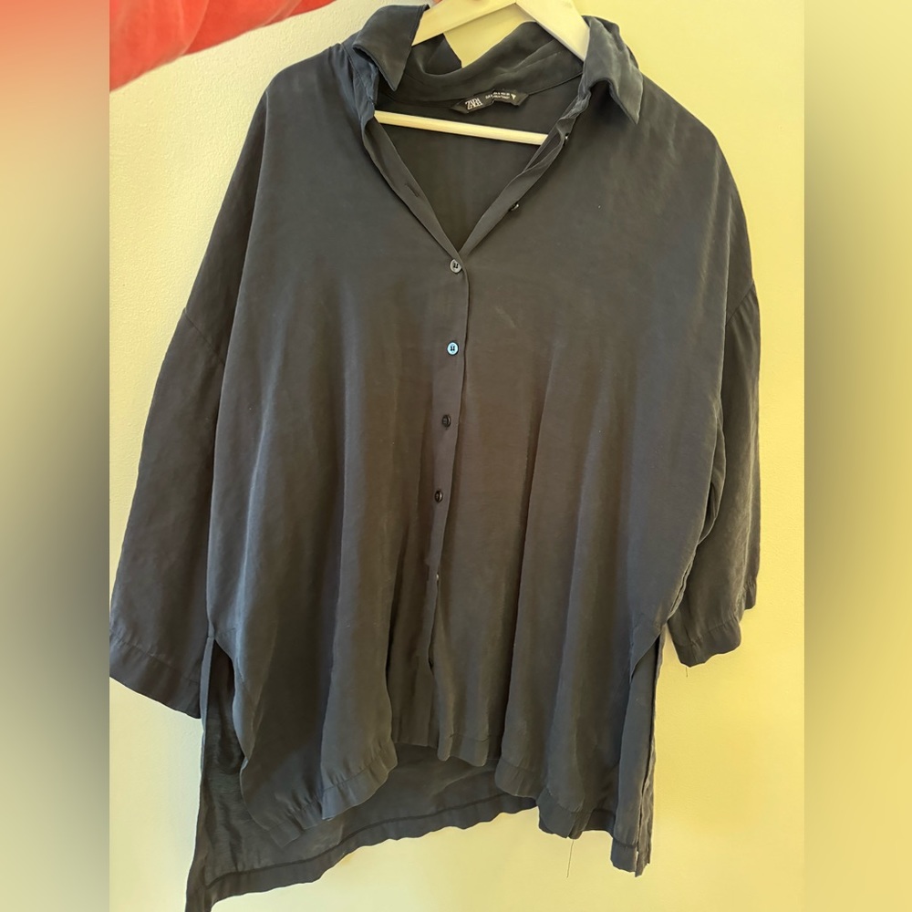 Zara Faded Black Silky Oversized Button Down SMALL